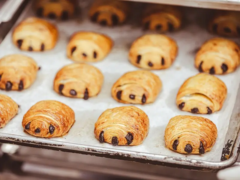 Chocolate croissants fresh from the oven at The Magpie Bakery